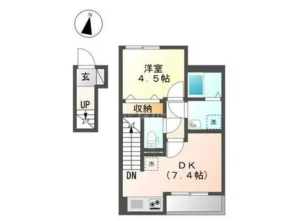 JUHAMOA I(1DK/2階)の間取り写真