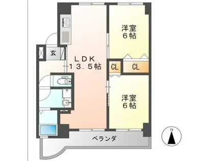 アンドウビル(2LDK/1階)の間取り写真