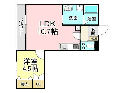 ポルト・ボヌール(1LDK/4階)の間取り写真