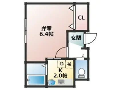 ラブィーエスパ―ス(1DK/2階)の間取り写真
