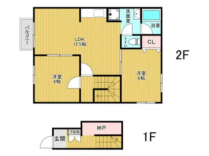 ハイツカワイ(2LDK/2階)の間取り写真