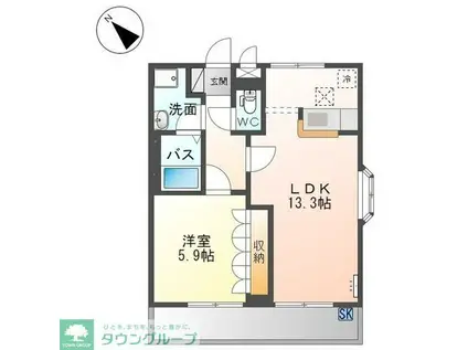 ジャルディニエールB(1LDK/1階)の間取り写真