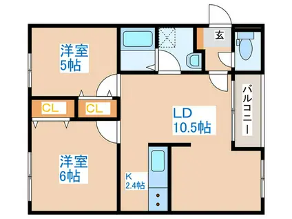 ウエストHILLS西野(2LDK/2階)の間取り写真
