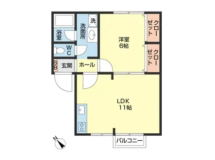 ハイカムール保戸野A(1LDK/1階)の間取り写真