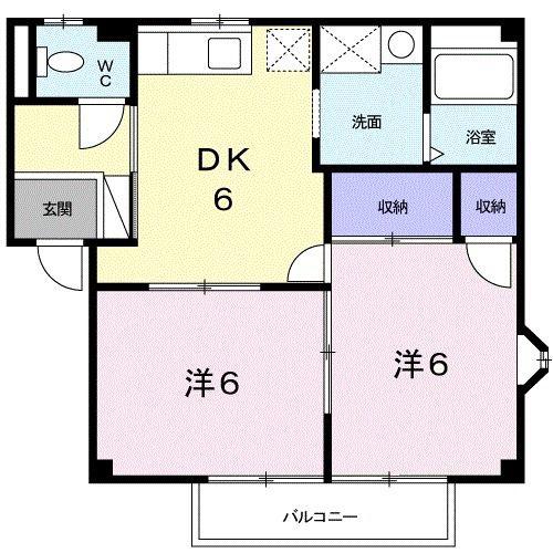 ボナール平野B(2DK/2階)の間取り写真