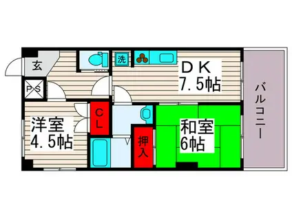フローラハイツ五反野(2DK/6階)の間取り写真
