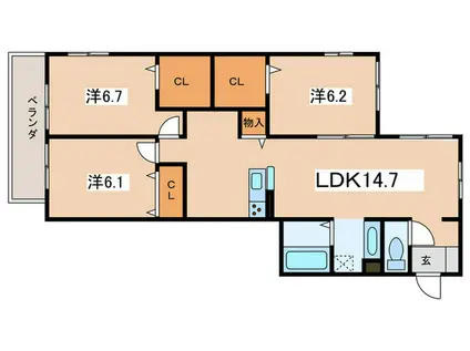 COCO東海岸(3LDK/3階)の間取り写真