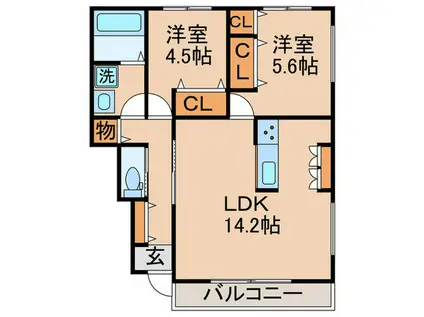 MIZUMOTO GARDEN HOUSE(2LDK/1階)の間取り写真