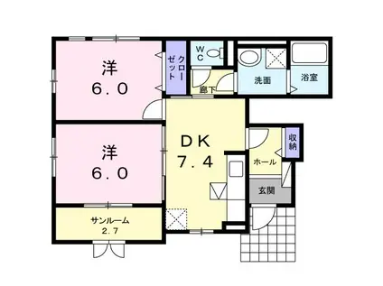 アウローラ(2DK/1階)の間取り写真