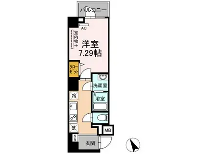 プリムヴェール(1K/4階)の間取り写真