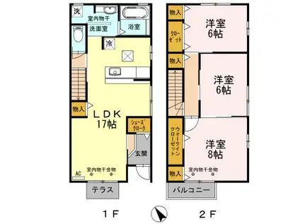 フロル・ジェーノ A棟(3LDK/1階)の間取り写真