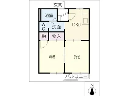 ブルーム東新 C棟(2DK/2階)の間取り写真