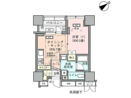 横浜ヴェールタワー(1DK/14階)の間取り写真