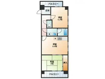 レスカール鵜の森(2DK/7階)の間取り写真