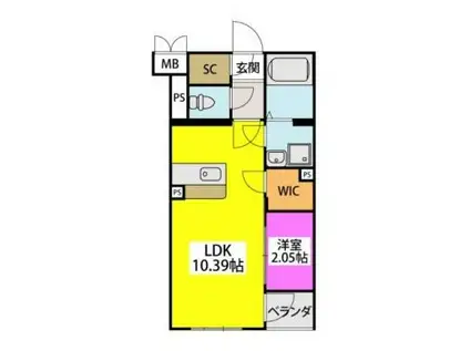 レジデンシャルジェム井尻駅(1LDK/5階)の間取り写真