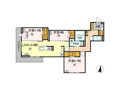 ベルニー太田(3LDK/3階)の間取り写真
