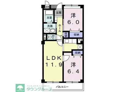プラシード上野田(2LDK/3階)の間取り写真