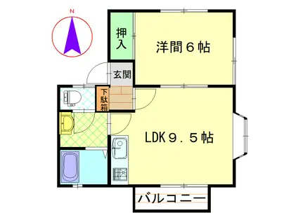 サンシャインコートS棟(1LDK/2階)の間取り写真
