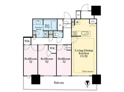 幕張ベイパーク ライズゲートタワー(3LDK/5階)の間取り写真