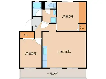 西村ビル(2LDK/3階)の間取り写真