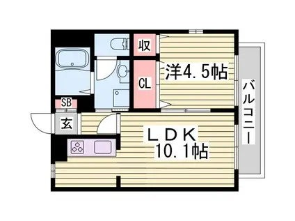メゾンフリューゲル B棟(1LDK/2階)の間取り写真