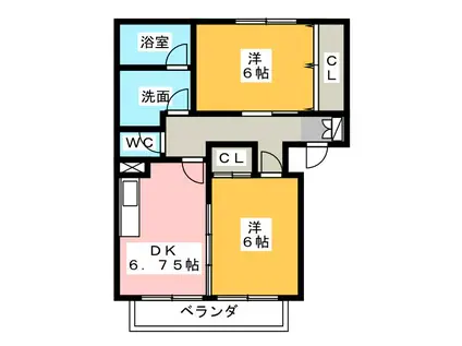 サニーコート上浜A(2DK/2階)の間取り写真