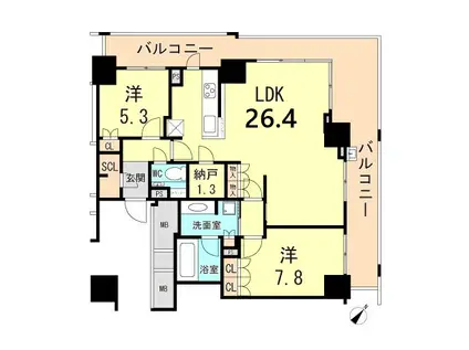 プラウドタワー神戸県庁前(2LDK/19階)の間取り写真