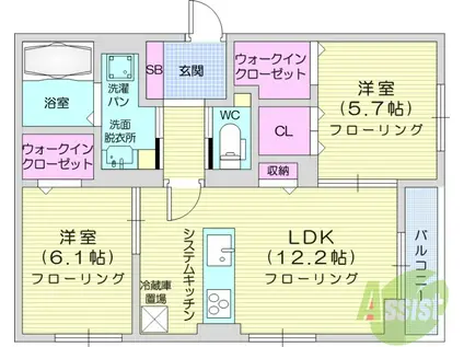 CLASSEUM仙台小田原(2LDK/1階)の間取り写真