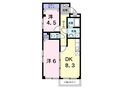 ランドコア田町(2DK/2階)の間取り写真