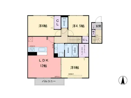 セジュールKOGAIIIB棟(3LDK/2階)の間取り写真