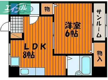 大学町マンション(1LDK/6階)の間取り写真