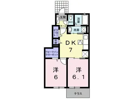 フォルシュメリー・ガーデンIIB(2DK/1階)の間取り写真