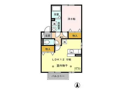 イヴェールB棟(1LDK/2階)の間取り写真