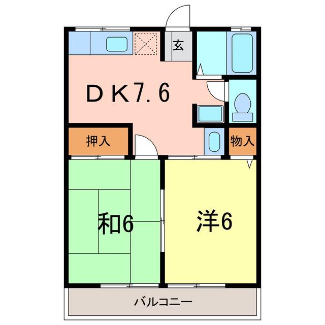 シャトレ B(2DK/2階)の間取り写真