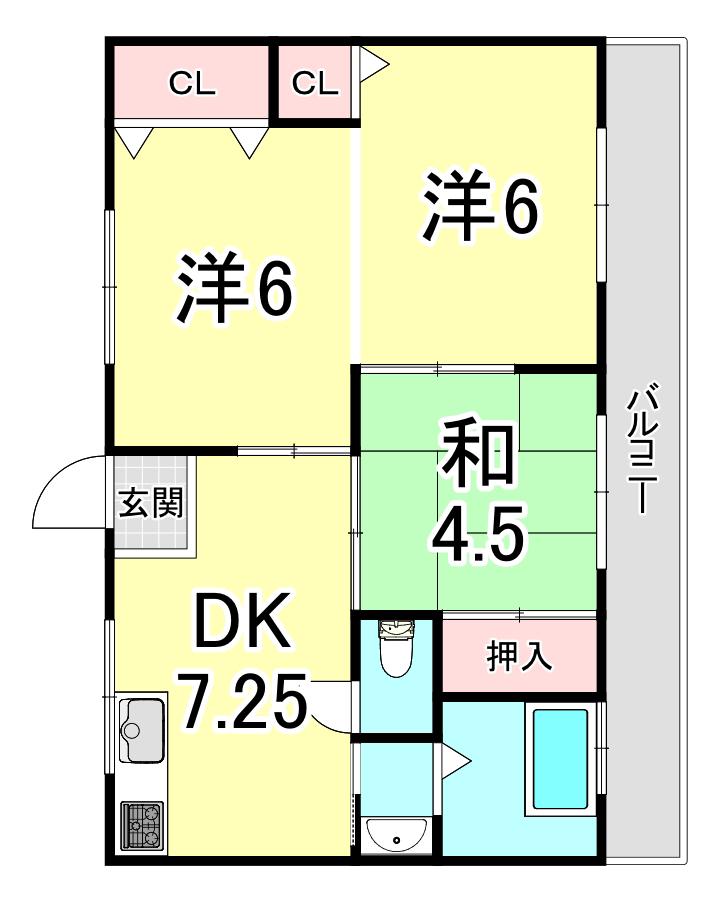 潮見が丘コーポラス(3DK/4階)の間取り写真