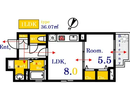 ISTYLE千田町(1LDK/7階)の間取り写真
