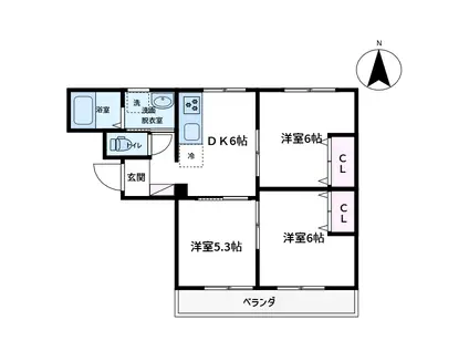 加登屋サンハイツ2号館(3DK/2階)の間取り写真