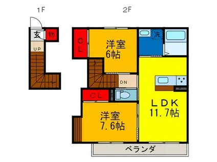 サンクレール(2LDK/2階)の間取り写真