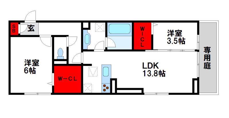 PURE WIND GARDEN A棟(2LDK/2階)の間取り写真