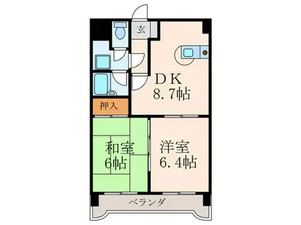 ライオンズマンション皇后崎公園(2DK/7階)の間取り写真