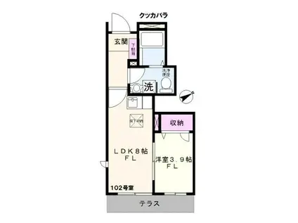 クッカバラ(1LDK/1階)の間取り写真