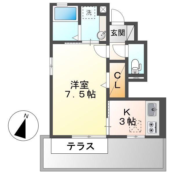 エスポワール(1K/1階)の間取り写真