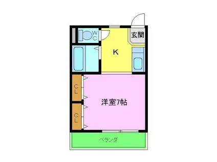 レインボーハイツ南(1K/2階)の間取り写真