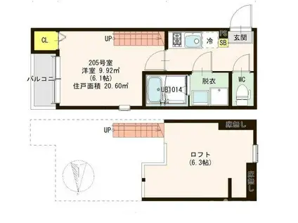 グレーステラス福住(1K/2階)の間取り写真