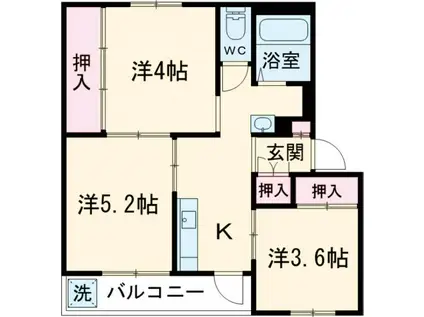 ヴィラナリー折戸Ⅰ号棟(3K/1階)の間取り写真