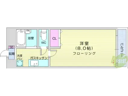 LA・パラドール(1K/2階)の間取り写真