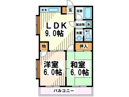 カルムハイツ 当社管理物件(2LDK/2階)の間取り写真