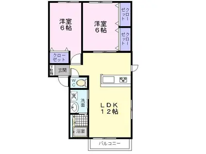 ボンヌシャンス(2LDK/1階)の間取り写真