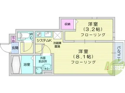 THE ROOM 南仙台駅B棟(1LDK/1階)の間取り写真