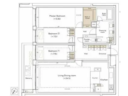 ザ・ウエストミンスター南平台町(3LDK/3階)の間取り写真